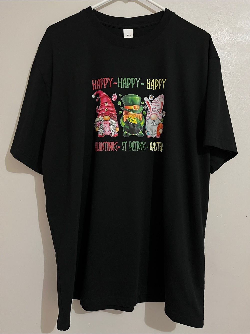 Women’s 3X tee black valentines st patricks easter gnome